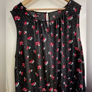 Talbots Size 20W Plus Sleeveless Cherries Black Dress